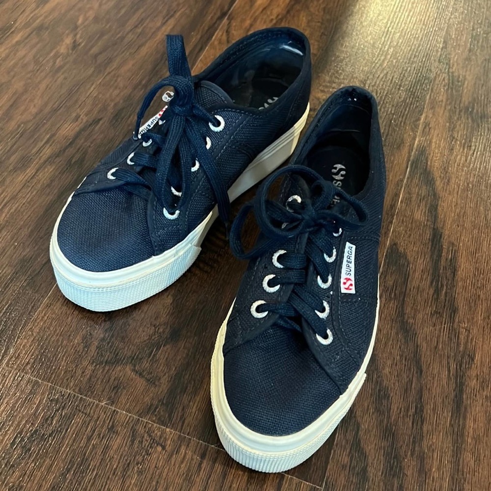 Women's Superga 2790 ACTOW Flatform Sneaker Navy Canvas/Cotton - Size 36